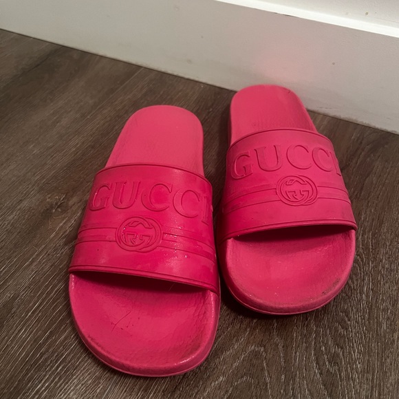Gucci Shoes - Hot pink Gucci pool slides
